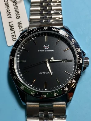 FORSINING 42 MM AUTOMÁTICO ESFERA NEGRA MATE BISEL TAQUIMÉTRICO BANDA DE LIBERACIÓN RÁPIDA! Foto 1 de 4