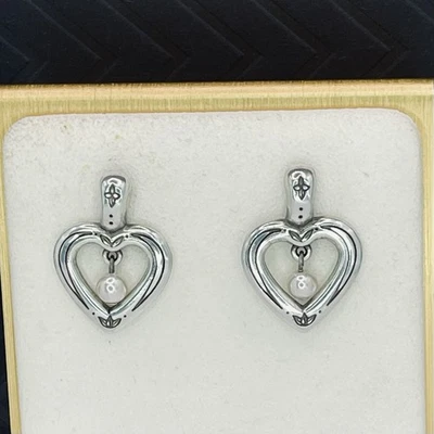 Pendientes Corazón Brighton Essex Tono Plata Gota Imitación Perla Cuelgan Retirados Foto 1 de 4