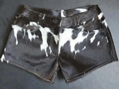 Shorts femininos com estampa de vaca couro bovino genuíno pele de pônei shorts - Imagem 1 de 3