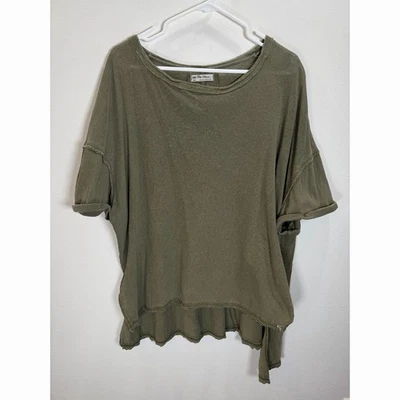 We the FREE PEOPLE Tee Womens Size S Olive Green Oversized Linen Blend Diego Top - Image 1 of 4