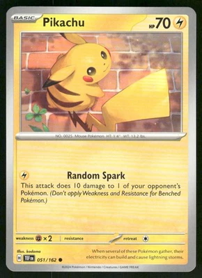 Pikachu 051/162 Common Normal NM Pokemon SV05: Temporal Forces - Image 1 of 2