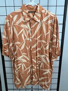 Cubavera Mens 100% Viscose Island Button Up Shirt, Orange Bamboo Design-Size XL - Picture 1 of 4