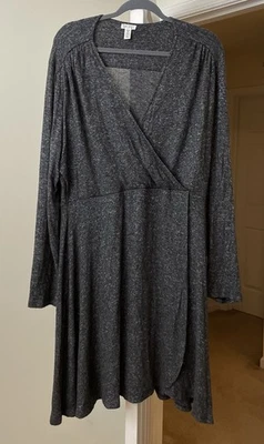 Spense Dress Charcoal Gray Marled Knit Pullover Faux Wrap Bohemian Women's XXL - Image 1 of 2