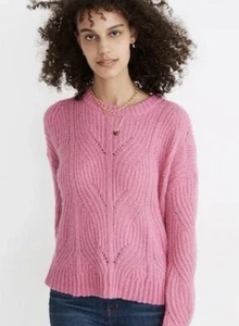Madewell Pink Charley Pullover Sweater Cable Knit Alpaca Blend Size XS Flaws - Picture 1 of 10