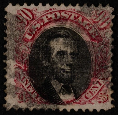 StampTreasury: US Scott #122 90¢ Used, Abraham Lincoln, G grill, CV $2,100 - Image 1 of 2