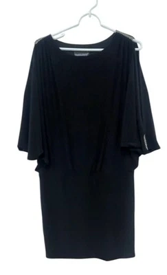 Mini Vestido Blusa Frank Lyman Negro Talla 12 Manga 3/4 Dividida Acentos Diamante Foto 1 de 4