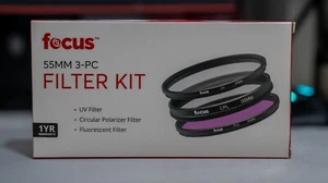 Focus Kamera 55mm 3-teiliges Filterset enthält UV-, CPL- und FLD-Filter. Neu im Karton. - Bild 1 von 2