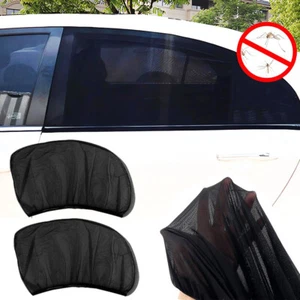 2PC Car Side Front Rear Window Sun Shade Mesh Cover Bugs Net Screen UV Protector - Foto 1 di 8