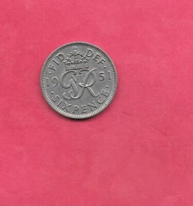 GREAT BRITAIN GB UK 6 PENCE KM875 1951  VF-VERY  FINE OLD VINTAGE COIN - Picture 1 of 1