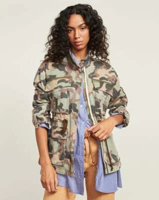 VERONICA BEARD COAT Jacket Women sz L Green Black Camouflage SUMNER Anorak NWT - Image 1 of 4