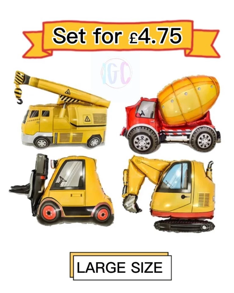 Juego de 4 piezas de globo excavador de vehículos de construcción niños decoraciones de fiesta de cumpleaños Foto 1 de 4