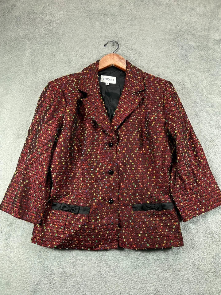 Chaqueta Blazer Studio I Tweed Mujer 14 Rojo Multi Tejido Satinado Damas Foto 1 de 4