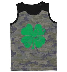 Distressed Green Four Leaf Clover - St. Patrick's Day Youth Contrast Tank Top - Picture 1 of 7