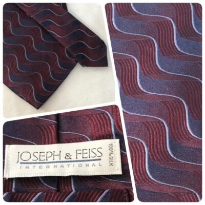 Corbata para hombre Joseph & Feiss borgoña y azul a rayas 100 % seda #T204 Foto 1 de 4