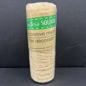 Crafter's Choice Decorative Mesh 6” X 5 Yards Beige With Gold Streamers - Picture 1 of 5