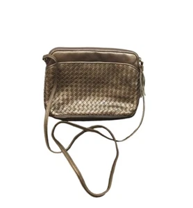 Borsa a tracolla vintage Ganson pelle intrecciata oro metallizzato nappa - Foto 1 di 10
