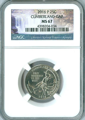 2016 P CUMBERLAND GAP QUARTER NGC MS67 2nd FINEST GRADE SPOTLESS  .  - Image 1 of 4