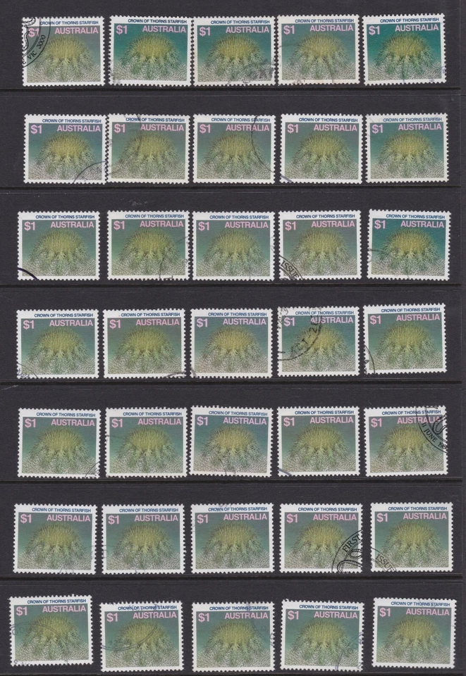 1986 $1 Crown of Thorns Starfish Marine Life Stamps Australia Used x 35 - Image 1 of 1