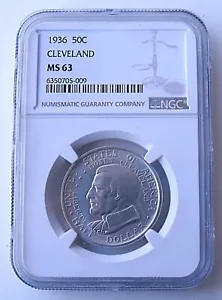 1936 Cleveland 50 C , NGC MS 63 , nice silver coin # 1817 , # 57-1 - Picture 1 of 4