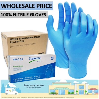 100 Disposable Gloves Nitrile Blue Powder Free Latex Free Multi Purpose S - XL - Image 1 of 4