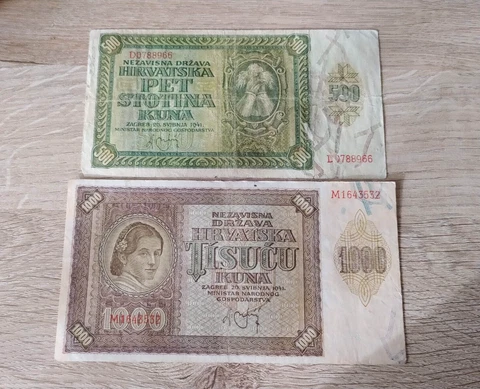 Croatia lot 2 banknotes 1000+500  kuna 1941 nr.3 Cover