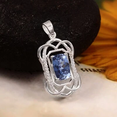 Ceylon Pastello Zaffiro Blu Cuscino Gemma 925Sterling Argento Ciondolo Gioielli - Immagine 1 di 4