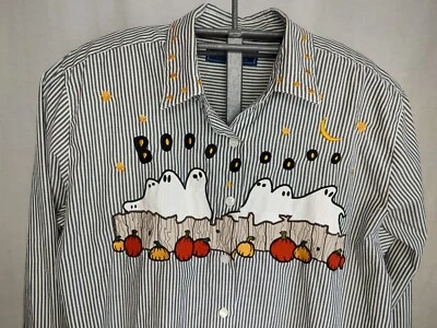 Camisa De Colección Karen Scott Halloween Para Mujer Talla Lg Bordada Fantasmas Calabazas Boo Foto 1 de 4