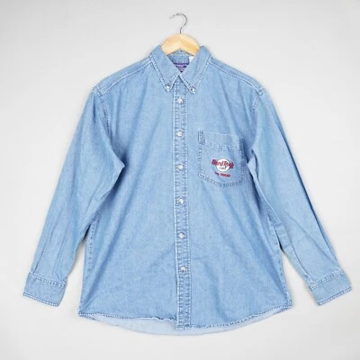 Camisa de mezclilla Hardrock Café vintage para hombre azul mediano logotipo de Las Vegas deletreado años 90 Foto 1 de 4