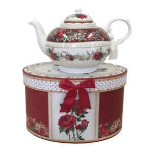 French Country Lovely Kitchen Tea Pot RED ROSE China Teapot - Picture 1 of 1