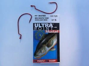 MUSTAD 38107BER BIG MOUTH TUBE Hook 5/0 red  3 pks of 5 hooks  - Picture 1 of 2