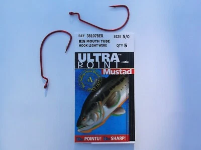 MUSTAD 38107BER BIG MOUTH TUBE Hook 5/0 red  3 pks of 5 hooks  - Image 1 of 2