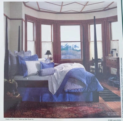 Falda de cama doble vintage de mimbre azul y blanco Laura Ashley Foto 1 de 4