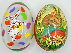 Lote de 2 contenedores de dulces de huevo de Pascua Corea papel maché huevo plástico huevo E3 - Imagen 1 de 6