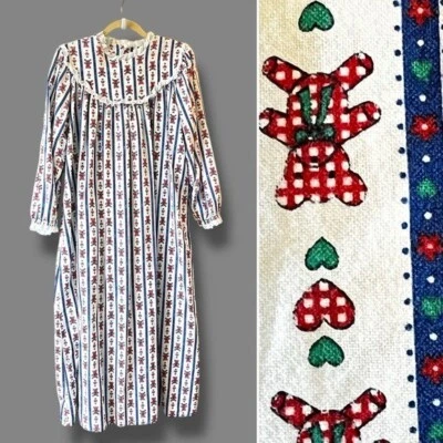 Camisón largo de franela Lanz of Salzburg estampado de oso de peluche ojales DEFECTO LEER grande Foto 1 de 4