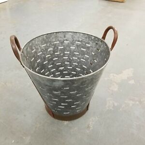 Vintage Olive Bucket, Farmhouse Rustic Basket Decor