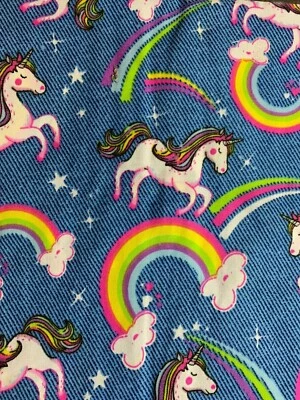 SCRUB TOP SIZES XS, S, M, L, XL RAINBOW UNICORN DENIM LOOK NWT NURSE MEDICAL - Image 1 of 4