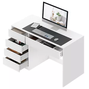 Schreibtisch mit 5 Schubladen 120x55cm Computertisch mit Stauraum Bürotisch Weiß - Bild 1 von 12