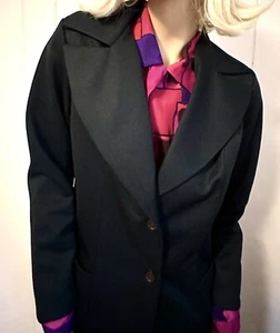 Vtg 70’s Women’s Black Pants Suit Set Blazer & Pants Polyester Sz S/M 4.5” Lapel - Picture 1 of 15
