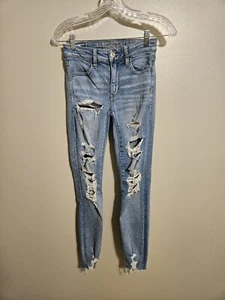 American Eagle Damen hoher Bund blau abgenutzt zerrissen Denim Größe 00 - Bild 1 von 8