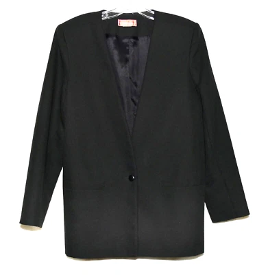 Chaqueta Blazer Worthington Negra Cuello en V Mezcla de Lana Mujer Talla M Foto 1 de 4