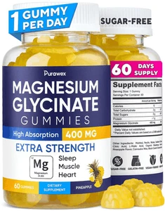 Magnesium Glycinate Gummies 400mg High Absorption for Adults Kids Sugar Free - Picture 1 of 7