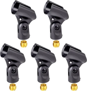 Universal Microphone Clip Holder with Nut Adapters 5/8" to 3/8"-5PCS, Black  - Picture 1 of 7