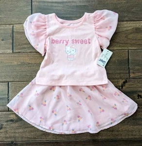 Hello Kitty Toddler 2T Berry Sweet Puff Sleeve Top & Skirt Set Outfit Strawberry - Picture 1 of 5