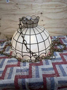 Lámpara colgante nácar y latón, luz colgante vintage - Imagen 1 de 7