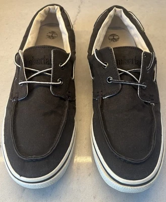 Timberland Zapatos Para Hombre 10.5 Negro Lona con Acentos Blancos Zapato de Barco Sin Cordones con Encaje Foto 1 de 4