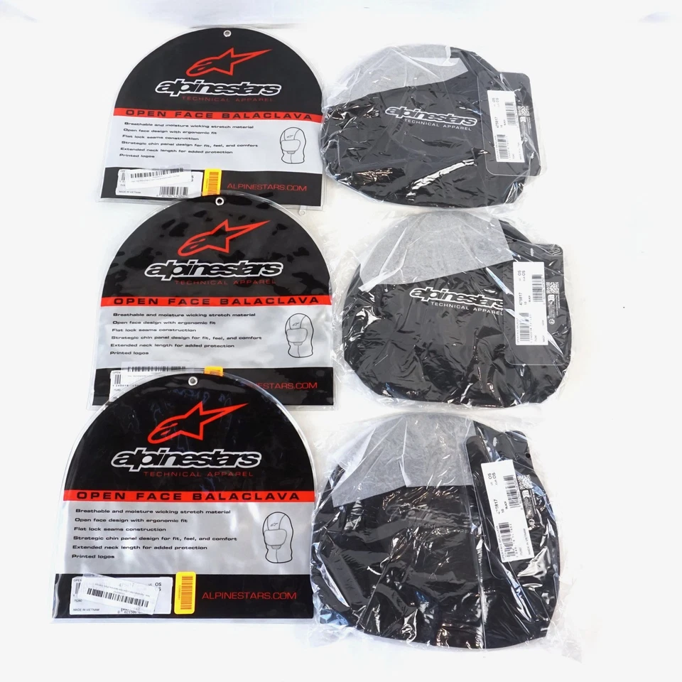 Alpinestars Open Face Balaclava All Seasons Base Layer in Black - OS Lot of 3 - Image 1 of 4