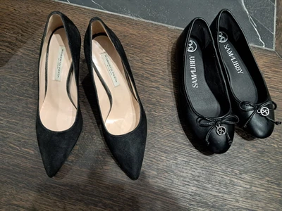 Sam & Libby Black Ballet Flats | Round Toe Bow Charm Slip On Shoes Pair of two - Image 1 of 4