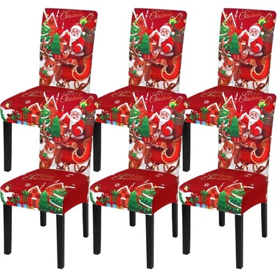 Christmas Chair Covers Set of 6 Stretch Dining Room Chair Protector Slipcover... - Image 1 of 4