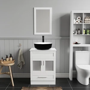 Tocador de baño de 24 pulgadas con lavabo de cerámica grifo desagüe emergente combo almacenamiento - Imagen 1 de 11