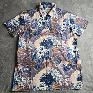 Bonlax Hawaiian Shirt Mens M Short Sleeve Button Down Octopus Waves Beach - Picture 1 of 14